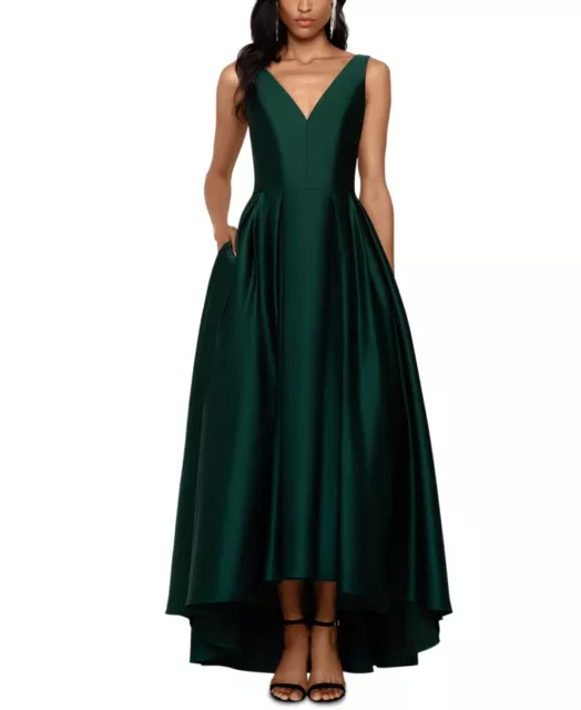 Betsy & Adam Women's Satin High Low Ball Gown Green Size 2