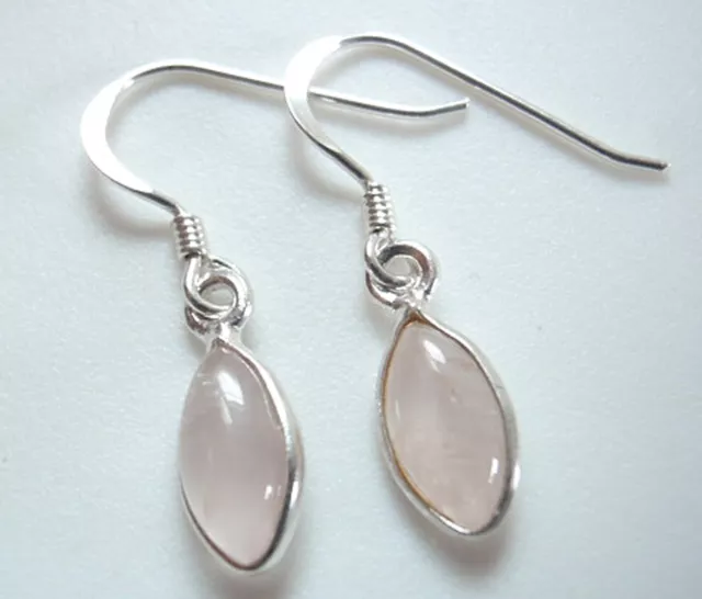 Very Small Rose Quartz Marquise 925 Sterling Silver Dangle Earrings