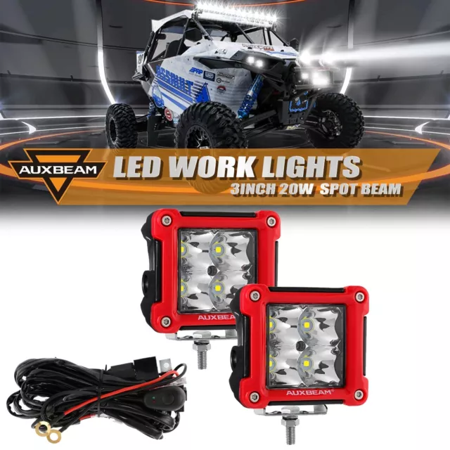AUXBEAM Pair 3" Square LED Work Light Pods Offroad Driving Fog Lamp for ATV UTV