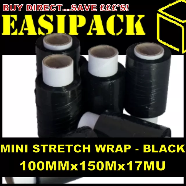 45 Rolls MINI Stretch Wrap Hand Pallet Cling Film - 100mm x 150m x 17Mu (BLACK)
