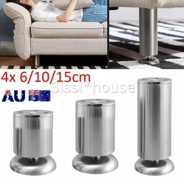 4x Adjustable Furniture Legs Stainless Steel 60-150mm Kitchen Cabinet Couch Sofa