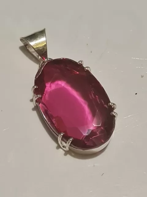 925 Silver Pink topaz Gemstone Pendant. Stunning! Large. Faceted            2608