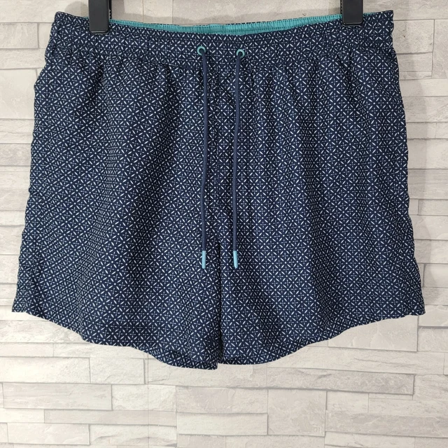 Mens F&F Swim Shorts Blue Geometric Drawstring Large Waist 38-40