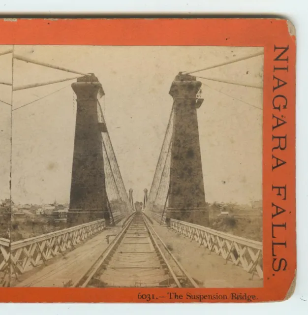 1870s Stereoveiw Niagara Falls Suspension Bridge with Scaffolding, E&HT Anthony,