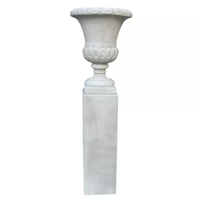 Mediterrane Vase "Calla" mit Sockel " Ø 45cm H 140cm weiß antik Marmor-Steinguss