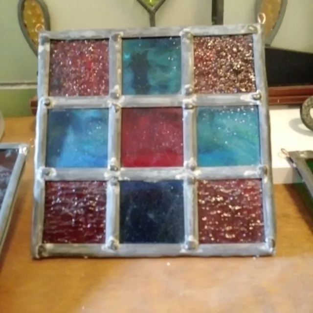 Salvaged & reframed stained glass leaded window hanging