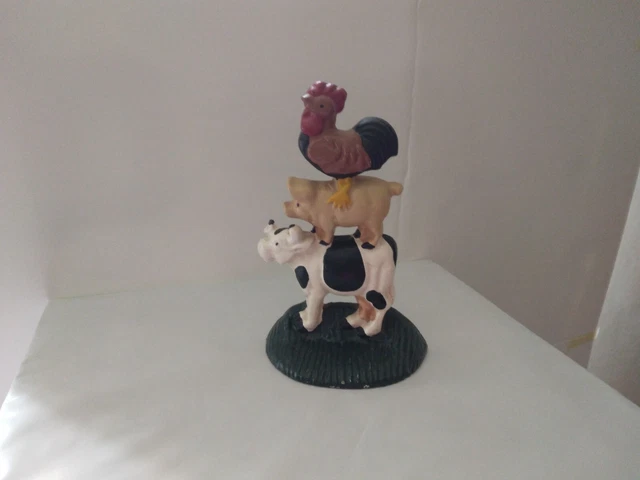 Rooster Pig Cow Stacked Door Stop Book End Hog Spring Country Rustic Farm Decor