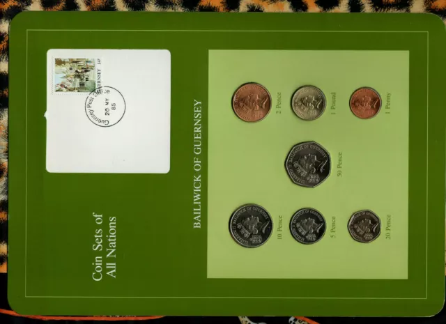 Coin Sets of All Nations Guernsey All 1985 Queen UNC £1, 1,2,5, 10, 20, 50 Pence