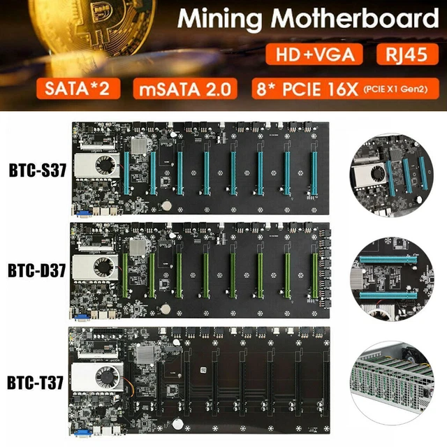 MINER MOTHERBOARD 8 GPUs 8 PCIE Graphics Card CPU DDR3 VGA Low Power