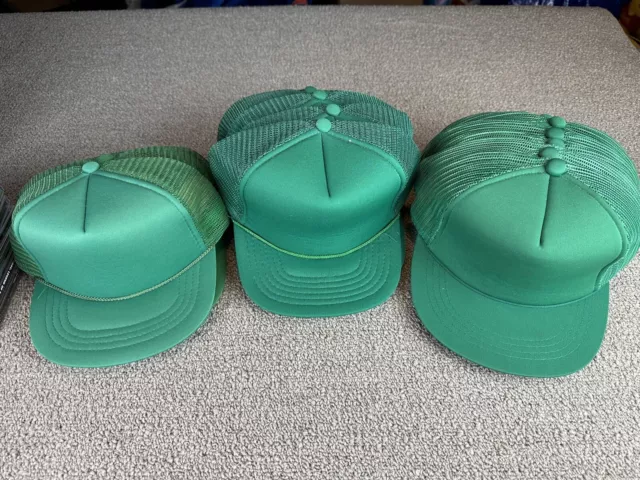 Vintage Green Trucker Hat Blank Lot YOUTH (12) Snapback Cap YuPoong KC Brand VTG