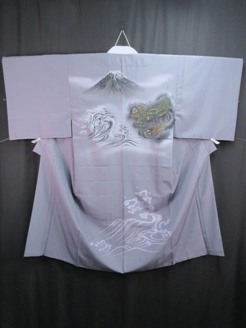 6108 Synthetic Japanese Kimono Men's Juban Dragon Wave Mt.Fuji Wide