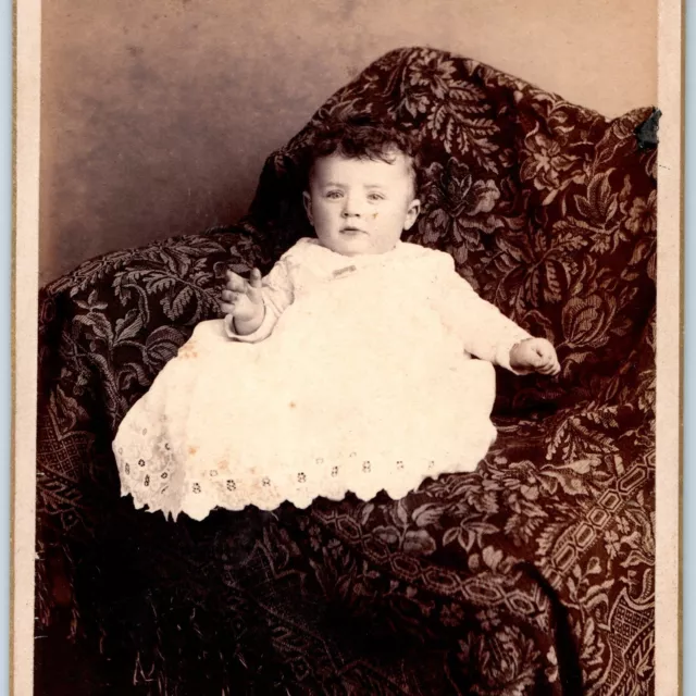 c1880s Reading, PA Cute Baby Sitting Boy or Girl Cabinet Card Photo Saylor B13