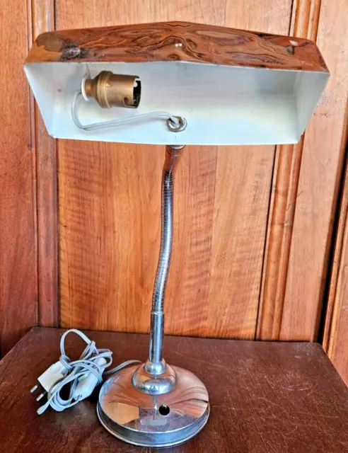 Ancienne  Lampe De Bureau En Metal Chrome A Restaurer