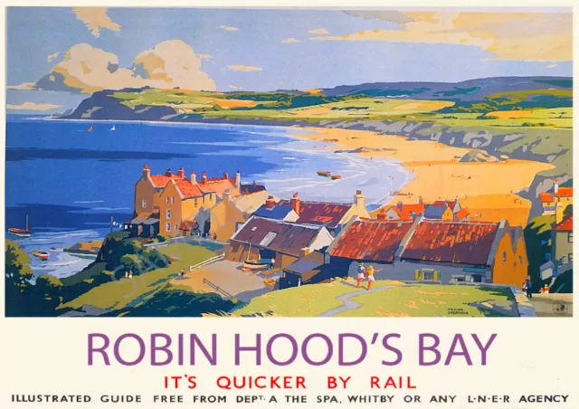 Vintage Railway Poster Robin Hood's Bay Yorkshire Travel Ad Art Deco PRINT A3 A4