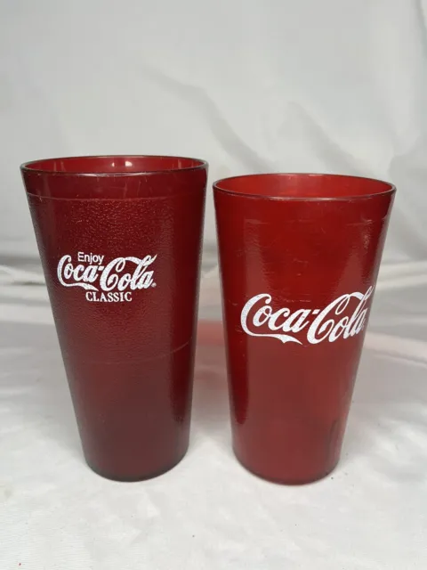 Vintage Coke Coca Cola Restaurant Red Plastic Tumbler Cups 32oz Cambro Set Of 2
