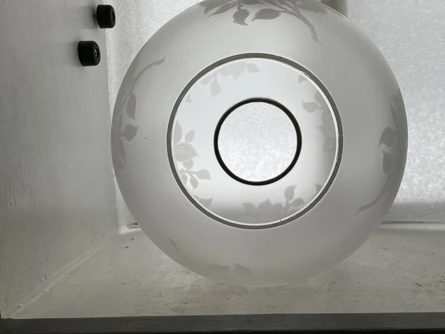 Antique 9.5” Acid Etch Floral Glass Kerosene Oil Lamp Shade Globe 4” Fitter GWTW 9