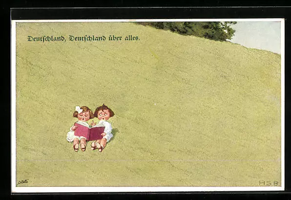 Künstler-AK H.S.B.: Deutschland, Deutschland über alles, Zwei Kinder lesen ein