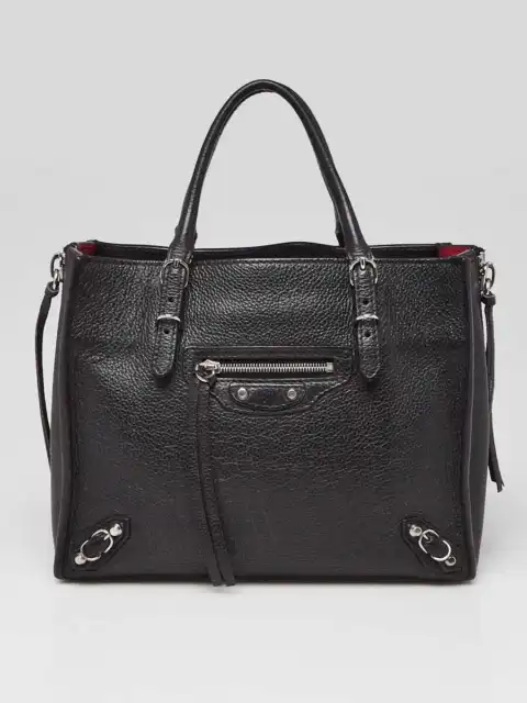 Balenciaga Black Grained Calfskin Mini Papier A4 Tote Bag