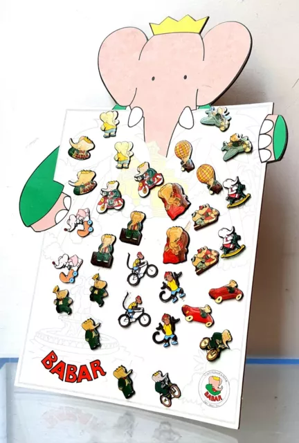 Rare Présentoir Pin's  BABAR  - Complet 32 pcs – Vintage 1990