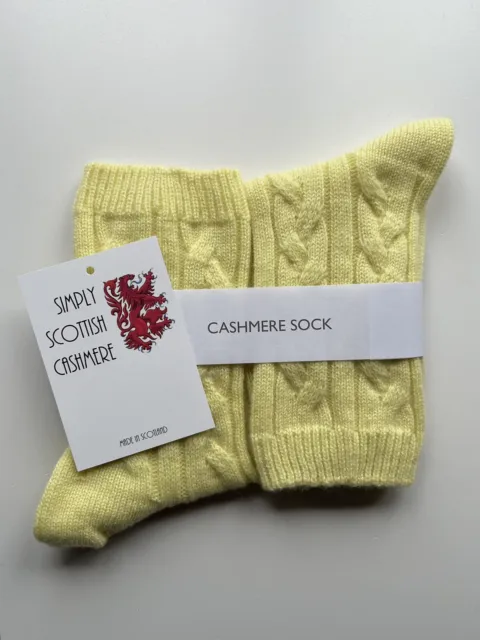 100% Pure Cashmere Soft Lemon Thick Cable Knit Ladies Bed Socks Warm Size 4-7