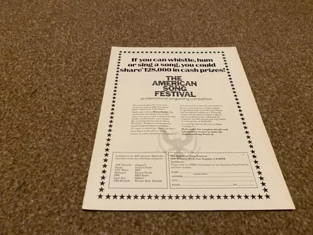 Jbf10 Advert 11X8 1974 American Song Festival