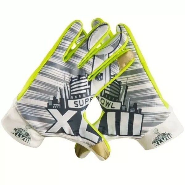 NIKE NFL Super Bowl XLVIII Silver Storm Fan White Fleece Gloves Mens S M L XL 2