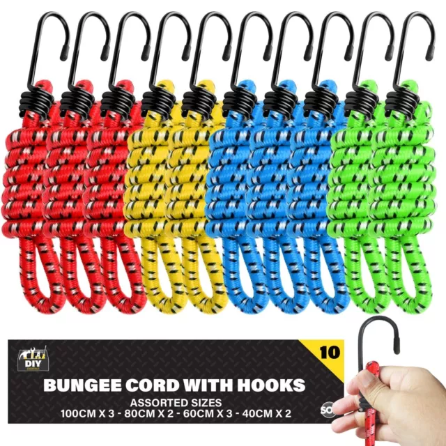 MULTIPLE SIZE RUBBER Bungee Cords with Hooks, Black Tie Down Straps, £20.28  - PicClick UK