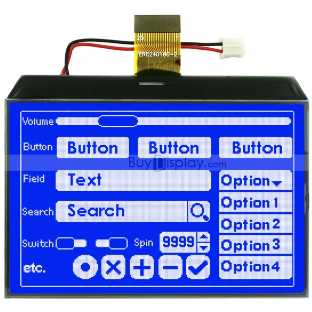 Blue 3.4"Graphic LCD COG Display 240x160 ,Single Sided FPC,Optional Touch Panel