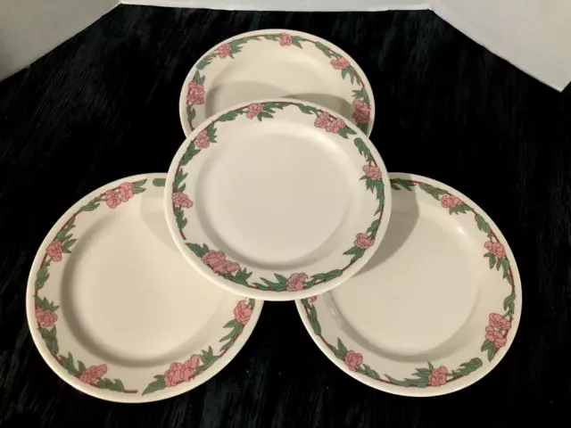 SYRACUSE CHINA Restaurant Ware Dinner Plates - 4 - Pretty Pink Flowers - 10.25"