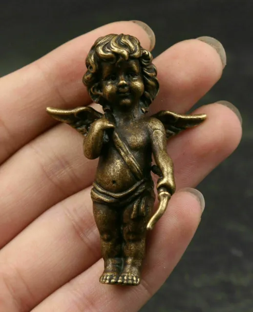 2.4" Collection Chinese Bronze Roman Mythology Cupid Love God Small Boy Statue