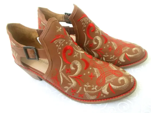 Kelsi Dagger Brooklyn Cinnamon Embroidered Bootie Shoes Size 9 M - New