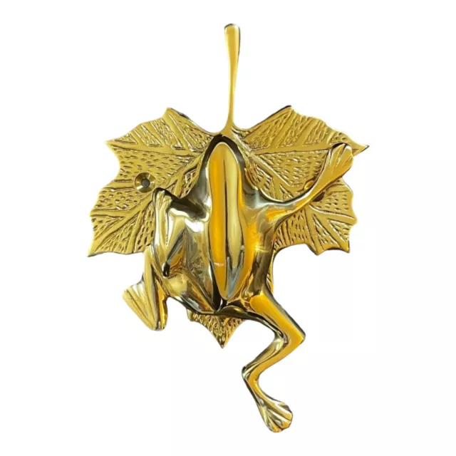 Frog on Maple Leaf Door Bell Vintage Antique Repro Handmade Brass Door Knocker