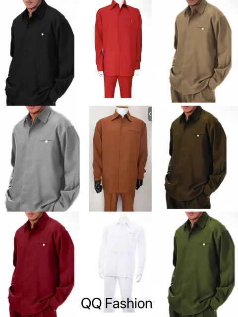 Men's 2-Piece Walking Suit - Long Sleeve Shirt & Pants Set, Sizes M To 6XL, Polyester