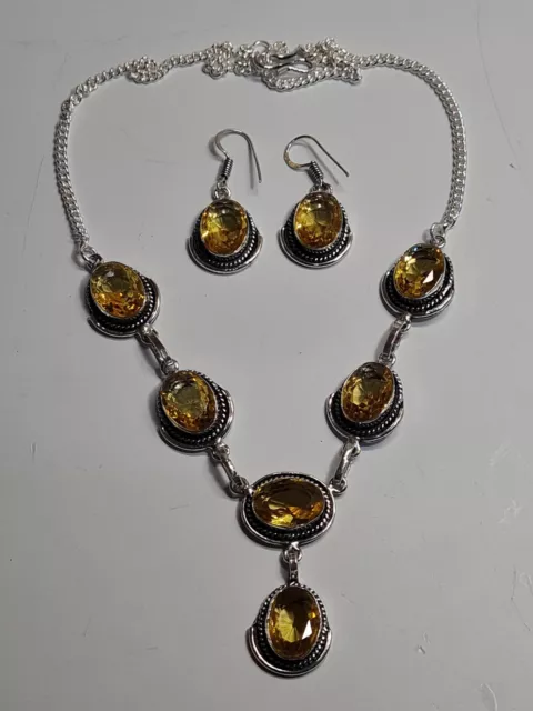 Citrine 925 Earring And Necklace Set. Very pretty (1138)