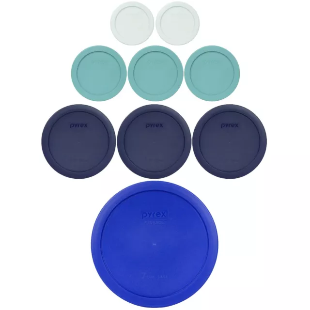 Pyrex 7202-PC White, 7200-PC Turquoise, 7201-PC Blue, 7402-PC Cadet Blue Lid Set