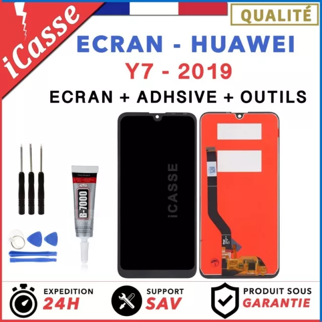 ECRAN LCD + VITRE TACTILE pour HUAWEI Y7 2019 NOIR + OUTILS + COLLE