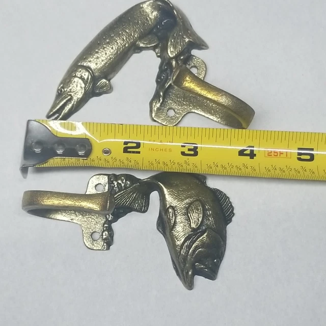 Fish Figure SOLID BRASS COAT HOOK Keeler Brass Original Box Screws Pike, Bass? 9