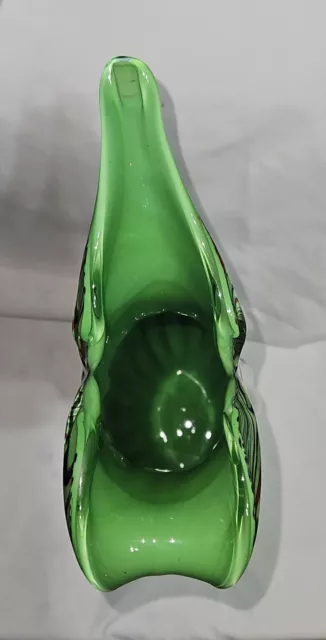 Vintage Cased Art Glass Pitcher Green Perfect Condition 15” High 7X5 2