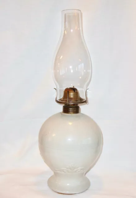 Large Vintage Antique Stoneware/Pottery Oil Lamp-Embossed Design