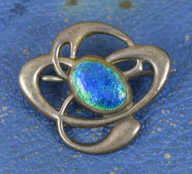 Stunning Art Nouveau Edwardian Sterling Silver and Enamel Brooch