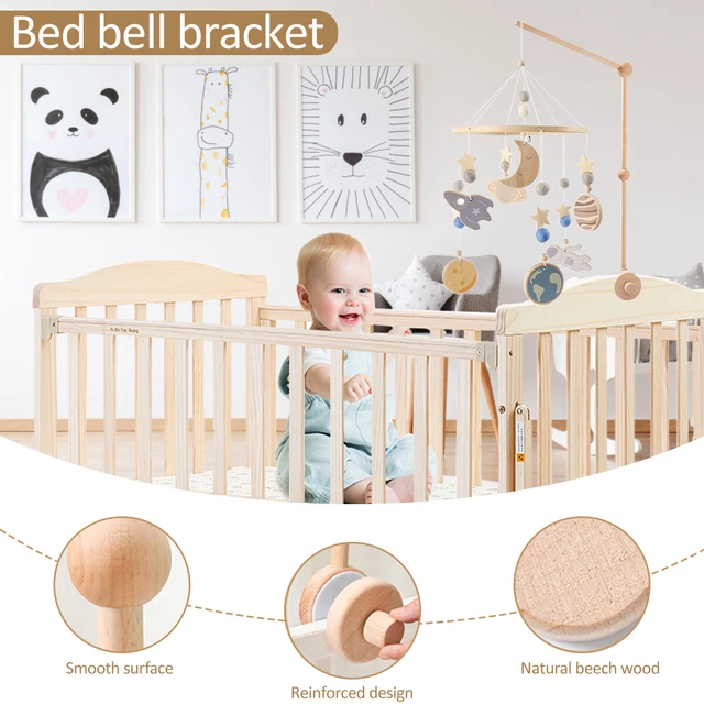 Baby Crib Mobile Hanging Bed Bell Holder Toy Arm Bracket Wooden Frame Mobile ❦