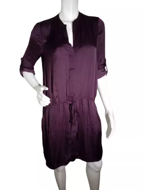 Vince Womens Popover Dress Vneck Purple Drop Waist 3/4 Sleeve Buttons Sz Medium