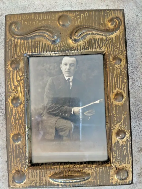 c.1910 Art & Crafts antique metal leaf antique picture frame Fits 6" x 4"