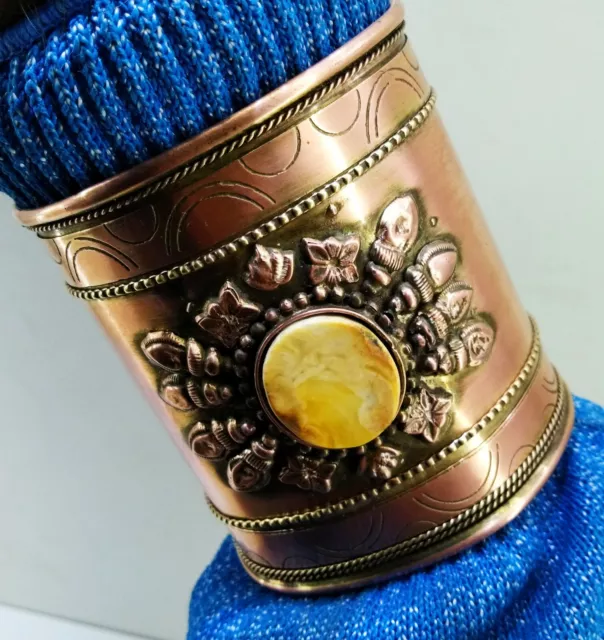 Vintage Bracelet Amber Yellow White Royal Baltic stone Copper Necklace Pendant