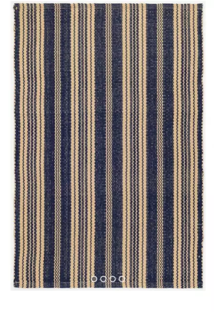 Rug Indoor Out Otis Navy Beige Handwoven 2' x 3' Striped Dash & Albert NEW (B1)