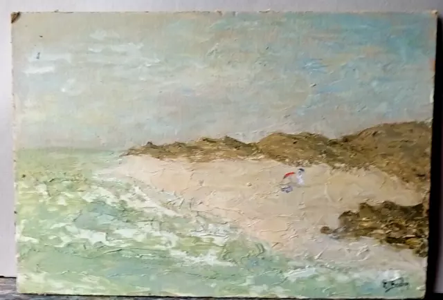 marine huile ancienne  scène de plage  signé fin XIX°/début XX° proche Boudin