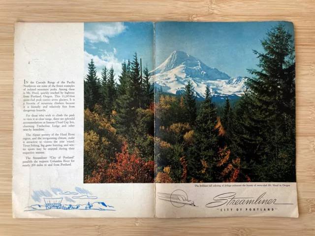 VINTAGE 1956 STREAMLINER ""CITY OF PORTLAND"" RAILROAD DINING CAR MENU - Mt Hood