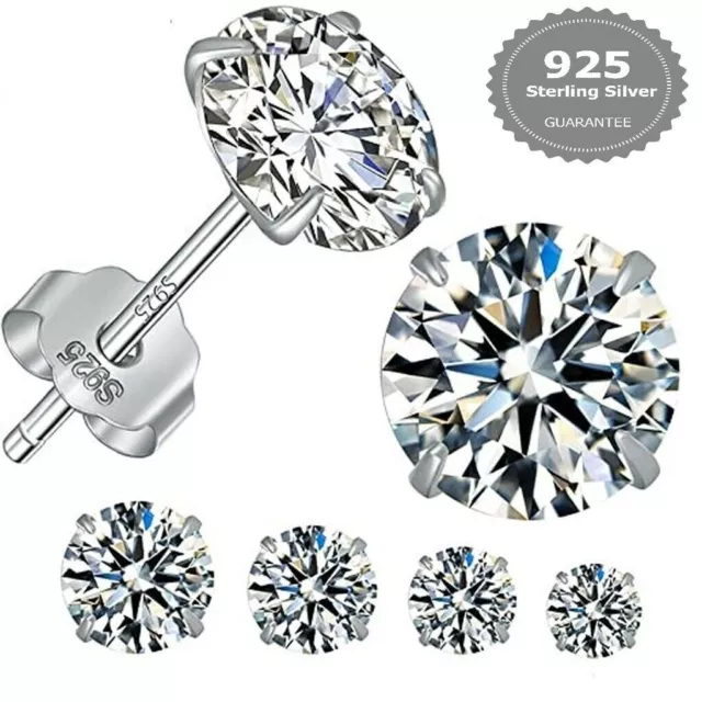 925 Sterling Silver Filled Classic Crystal Diamond Cutting Stud Zirconia Earring