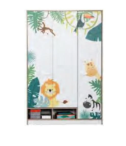 Armoire Enfant JV Möbel Bois Massif Bleu 3 Portes 120x60x210 Cm Avec Serrure