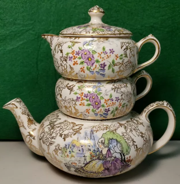 Lord Nelson Ware "Pompadour" Chintz 1950s Stacking Stacked Tea Set England